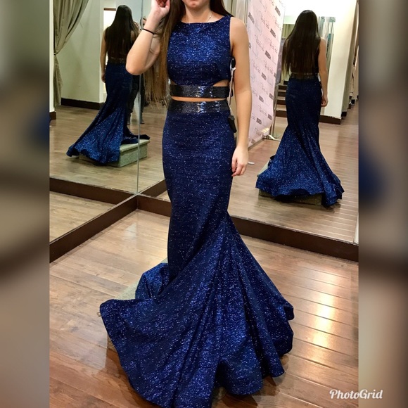 Blue Two Piece Jovani Prom Dress - Picture 2 of 4